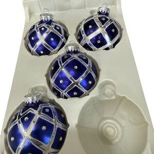 Christmas Tree Ornaments 4 Purple and  Silver  ornaments In Box